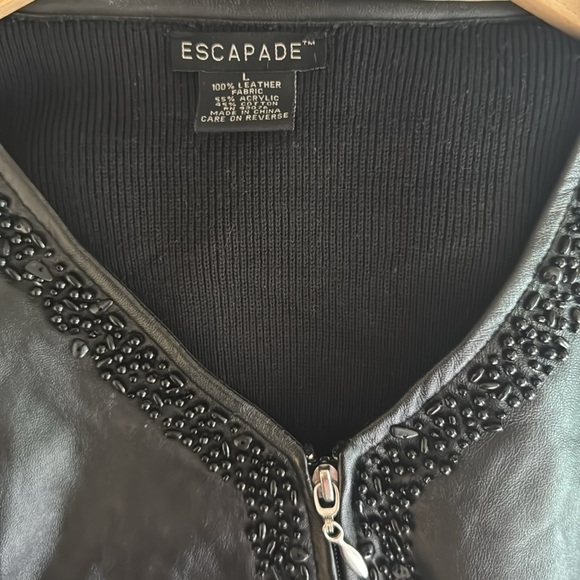 Escapade large black leather & knit zipper cardigan with embellishments - Picture 3 of 4